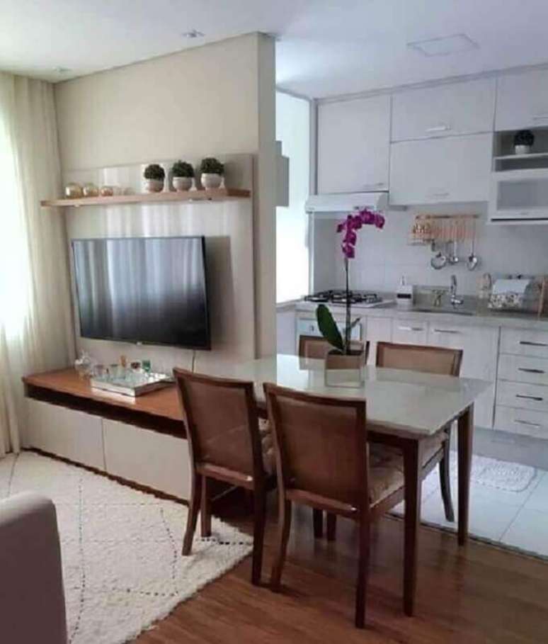 41. Decora&ccedil;&atilde;o simples para sala e cozinha integrada pequena &ndash; Foto: Pinterest