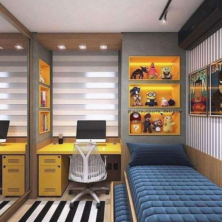 3. Invista em móveis planejados para o quarto de solteiro masculino pequeno – Foto: Interior Design Inspiration