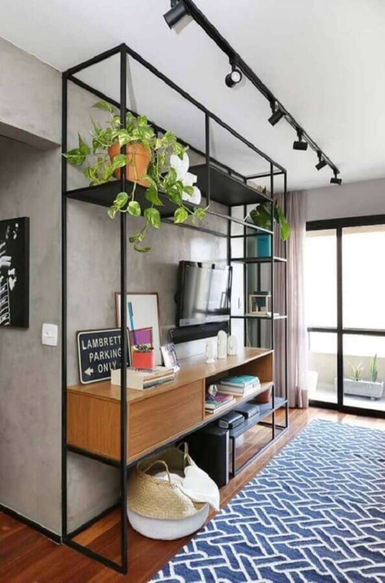 8. Decoração industrial para sala de estar – Foto: Karla Araújo – Arquitetura + Interiores