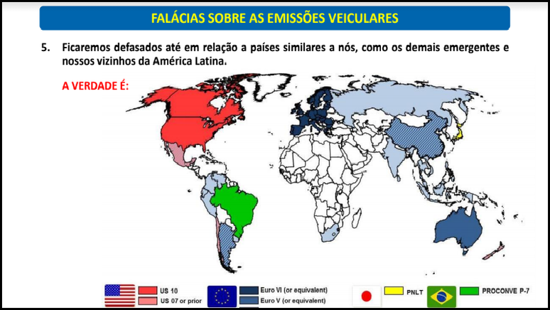 Mapa divulgado pela Anfavea mostra o Brasil à frente de outros países.