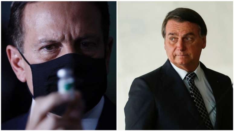Disputa política entre o governador de São Paulo, João Doria, e o presidente Jair Bolsonaro está afetando planos de vacinação contra a covid-19 no Brasil