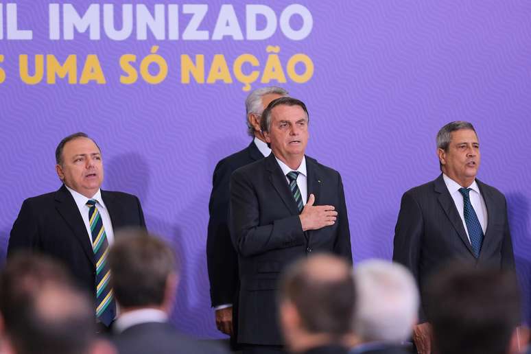 Jair Bolsonaro, durante lançamento do Plano Nacional de Operacionalização da Vacinação Contra a covid-19 em Brasília (DF)