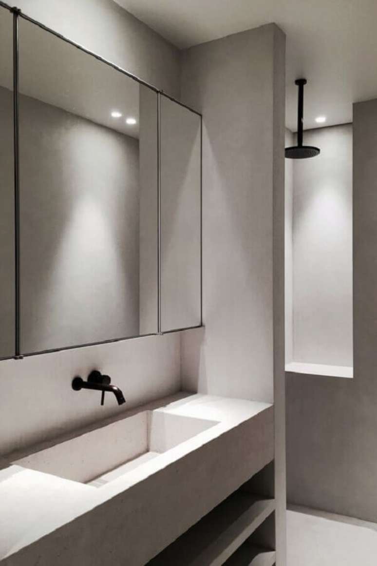 24. Decoração de banheiro minimalista cinza – Foto: Futurist Architecture