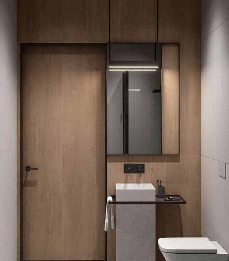 31. Decoração minimalista para banheiro amadeirado – Foto: Behance