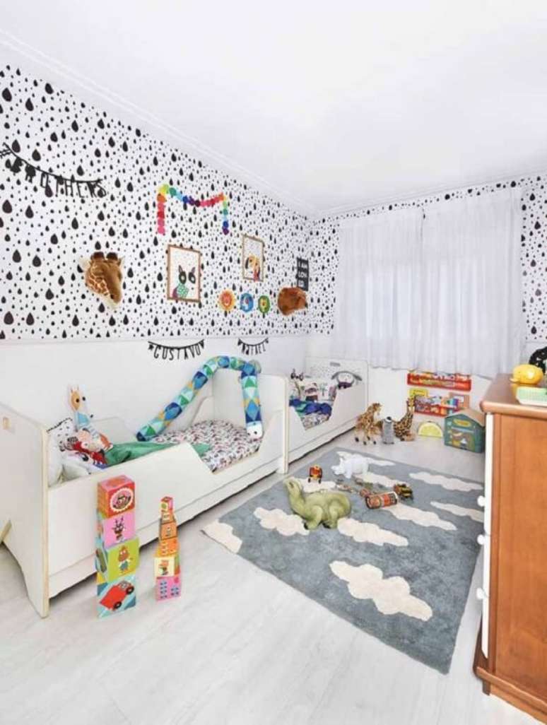 6. Tapete para quarto infantil para voc&ecirc; pisar nas nuvens. Fonte: Pinterest