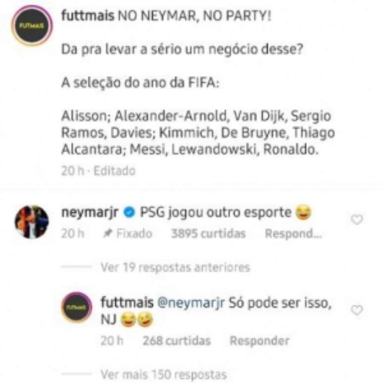 Neymar ironizou a seleção do ano da Fifa (Foto: Reprodução)