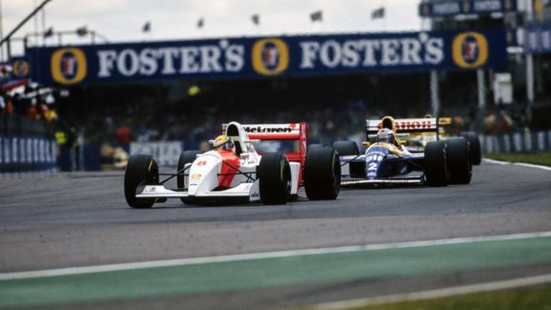 Ayrton Senna (McLaren Ford) e Alain Prost (Williams Renault) numa disputa de 1993.