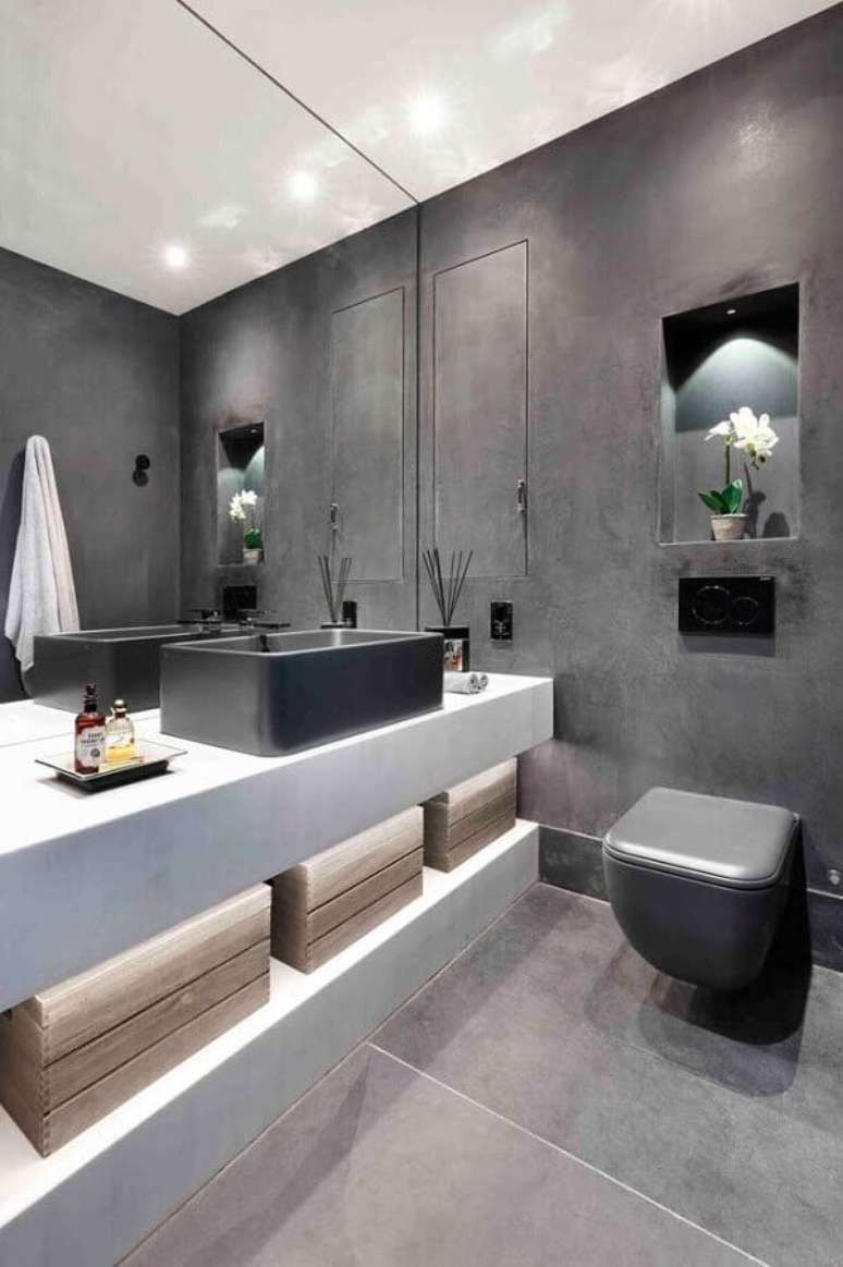 11. Decoração moderna para banheiro em tons de cinza – Foto: Houzz