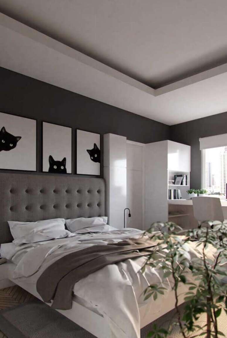 65. Quadros de gatos pretos para decoração moderna em quartos em tons de cinza – Foto: Pinterest