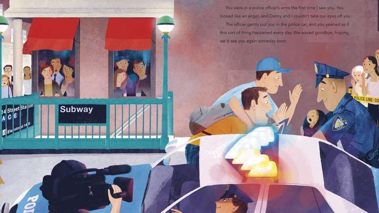 Imagem do livro 'Our Subway Baby', de autoria de Peter Mercurio e ilustrado por Leo Espinosa