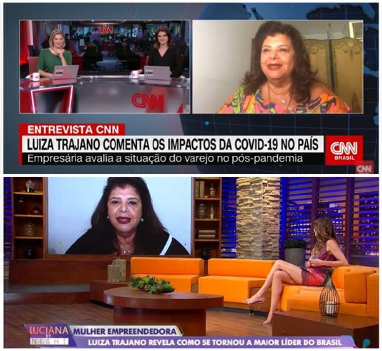 A empresária na CNN Brasil e conversando com Luciana Gimenez na RedeTV: voz influente no jornalismo e até em programas populares