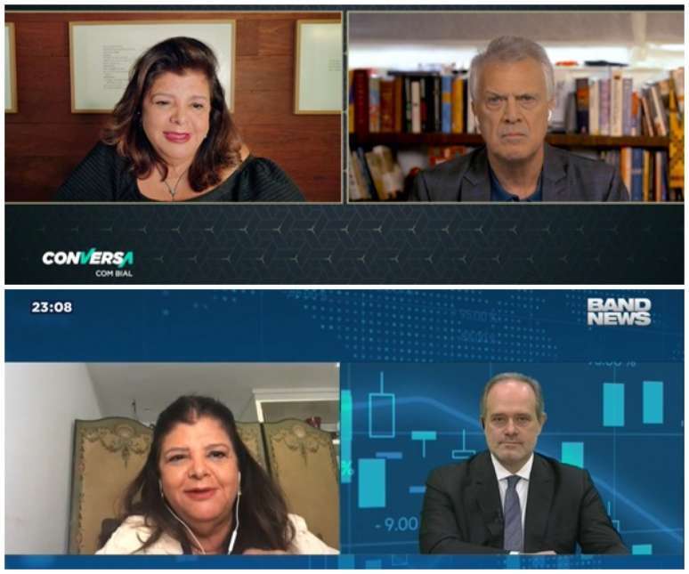 Luiza Trajano na tela da Globo com Pedro Bial e na Band News entrevistada por Marcello D’Angelo: todos querem saber o que ela pensa sobre o Brasil