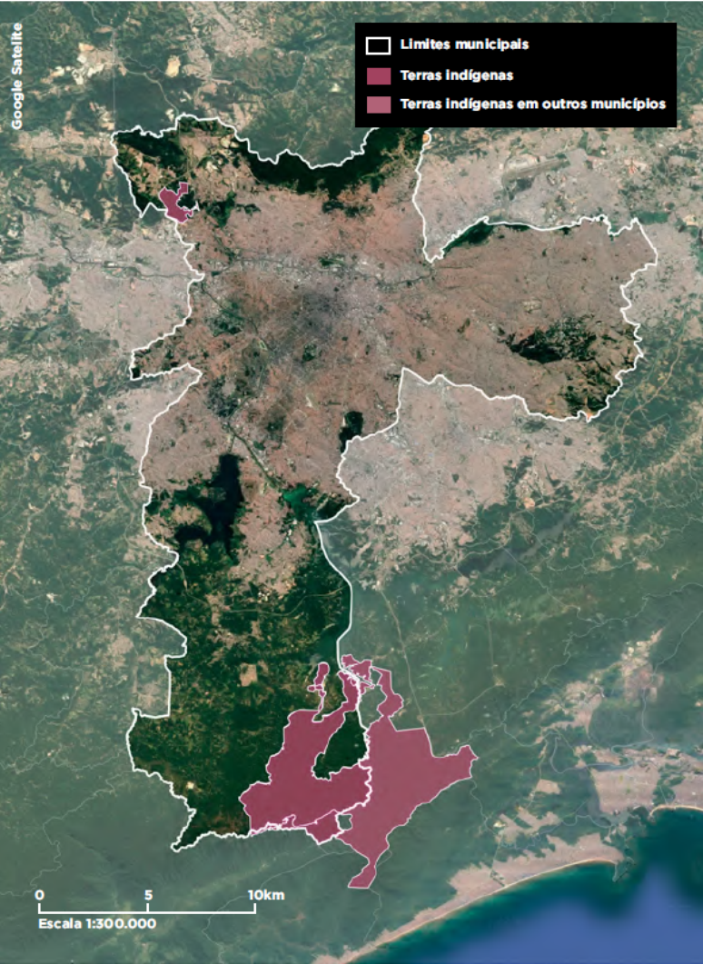 Mapa mostra terras ind&iacute;genas em S&atilde;o Paulo e munic&iacute;pios ao redor