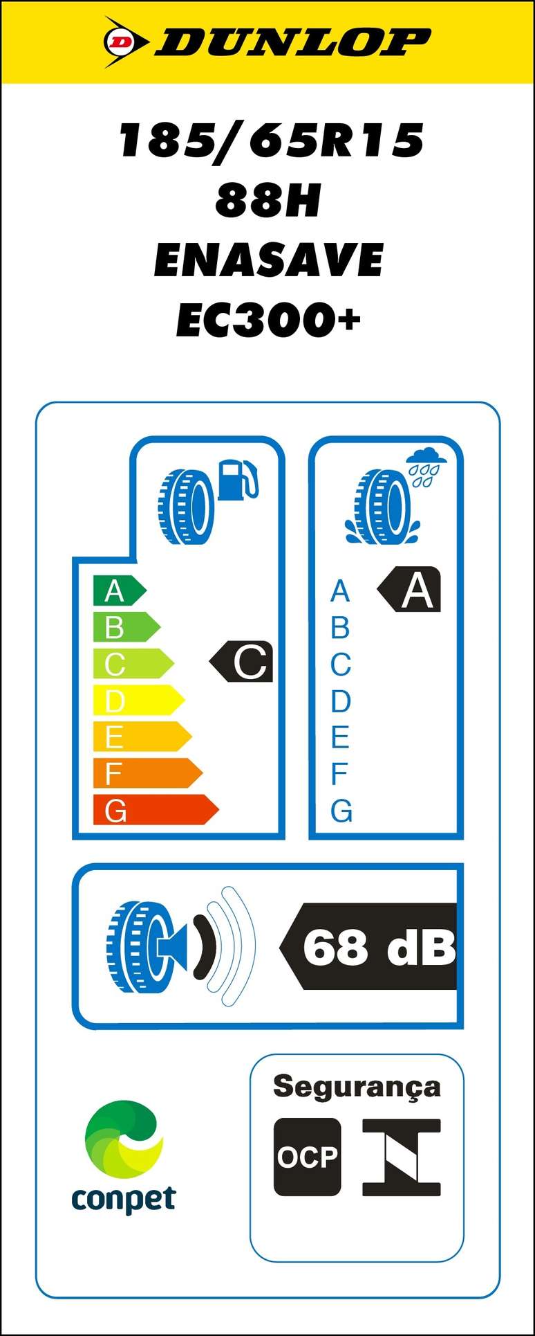 Exemplo de etiqueta de pneu fornecido pelo Inmetro: informações úteis para o comprador, por isso é importante saber ler a etiqueta.