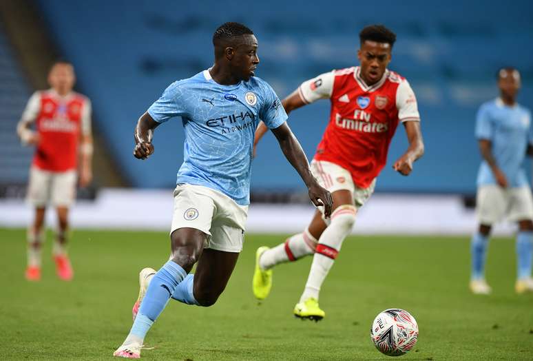 Benjamin Mendy, do Manchester City, durante jogo contra o Arsenal
18/07/2020
Justin Tallis/Pool via REUTERS