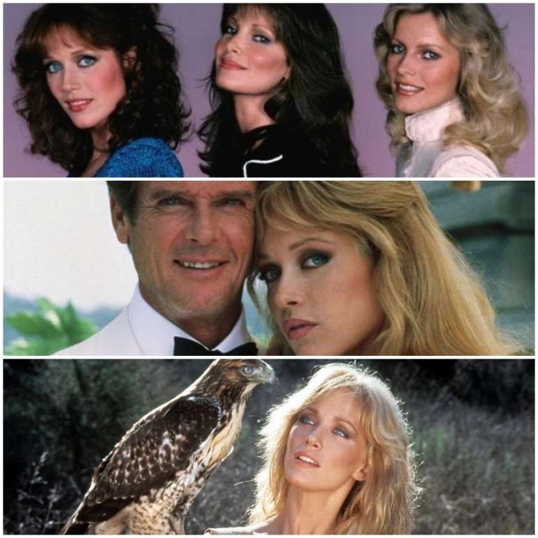 Tanya Roberts com Jaclyn Smith e Cheryl Ladd em ‘As Panteras’, ao lado de Roger Moore em filme de James Bond e como Sheena