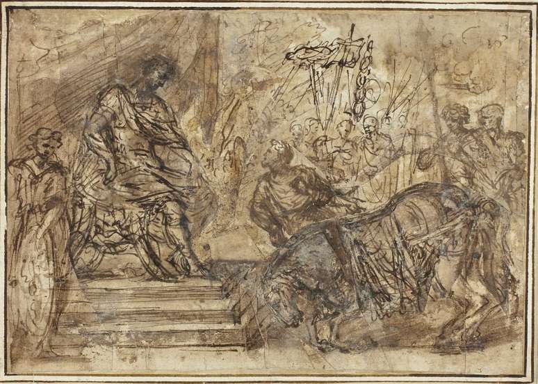 Cal&iacute;gula nomeando seu cavalo Incitatus para o Consulado (Quadro de Pietro da Cortona 1596-1669)