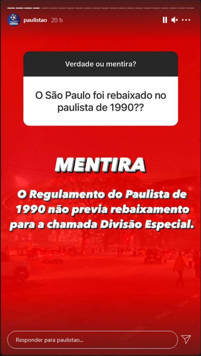 Organização do Campeonato Paulista nega que o São Paulo tenha sido rebaixado na edição de 1990 do torneio