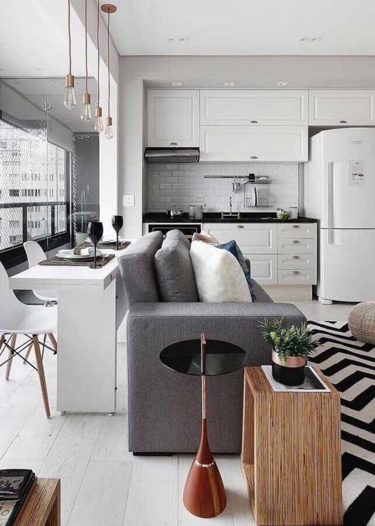 12. Cinza e branco para decoração de casa pequena conceito aberto – Foto: JERA Arquitetura e Engenharia