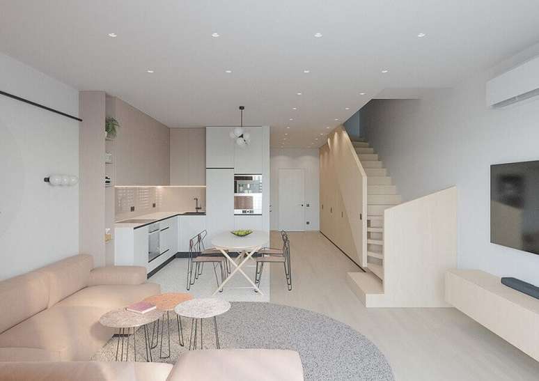 34. Decora&ccedil;&atilde;o minimalista em cores neutras para casa conceito aberto &ndash; Foto: Behance