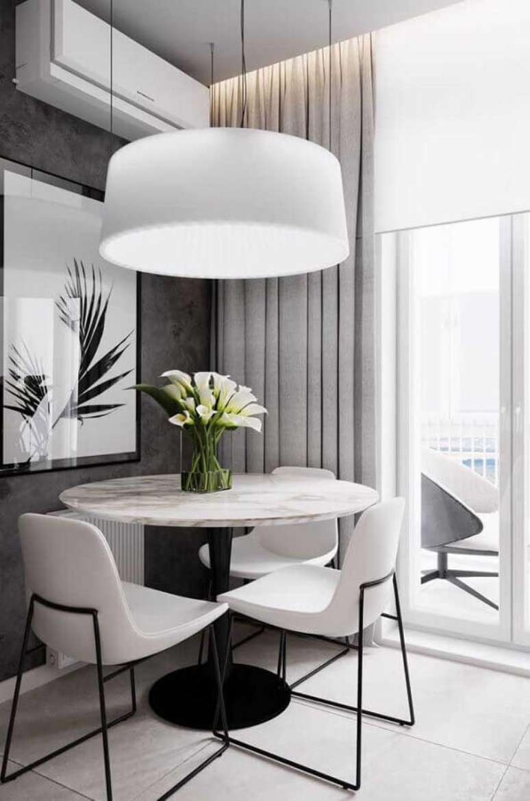 49. Cores claras para sala de jantar moderna cinza e branca – Foto: Home Fashion Trend