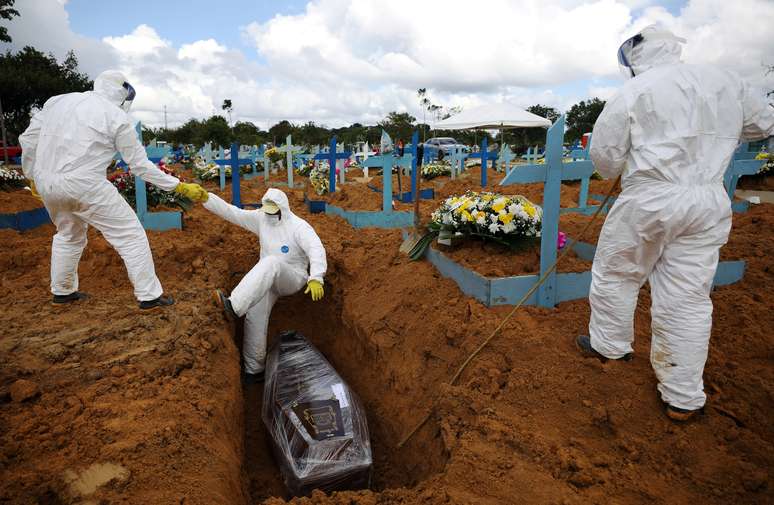 Enterro de vítima da covid-19, em Manaus. 17/1/2021. REUTERS/Bruno Kelly