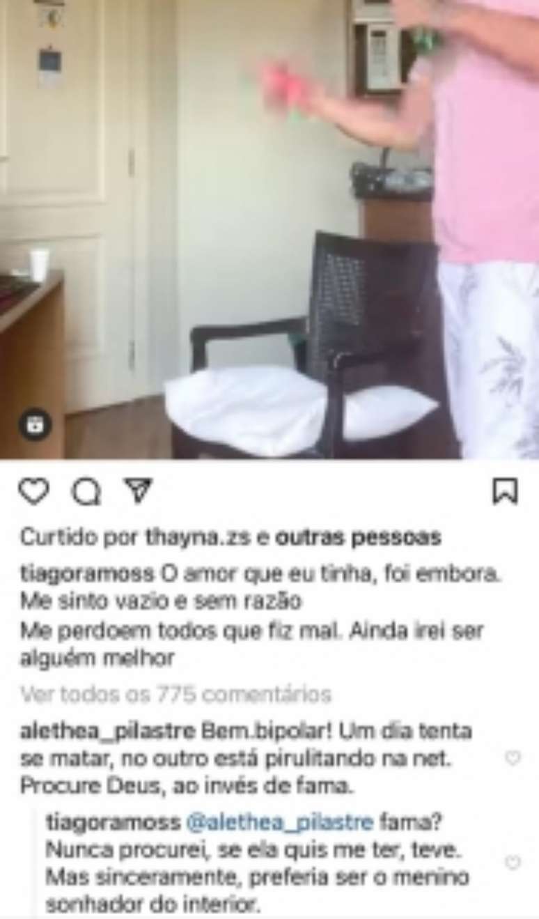 Tiago responde internauta sobre busca pela fama (Foto: Reprodução/Instagram)