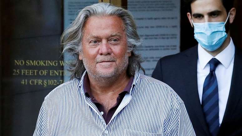 Steve Bannon em agosto de 2020; acusado de fraude durante campanha de arrecadação de dinheiro para erguer muro na fronteira com o México, o ex-estrategista de Trump foi perdoado pelo presidente nesta quarta