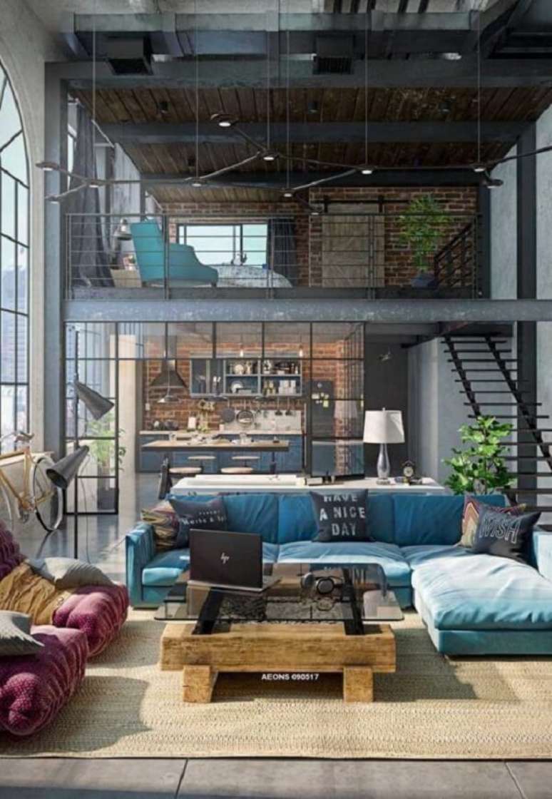 8. Projeto de casa térrea com mezanino de estilo moderno e industrial. Fonte: Pinterest