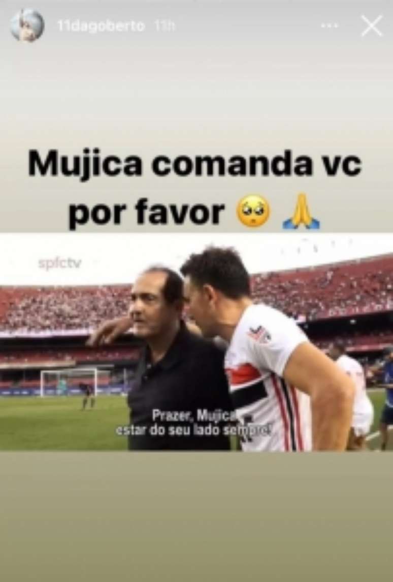 Stories de Dagoberto pedindo que Muricy comande o time (Reprodução/Instagram Dagoberto)