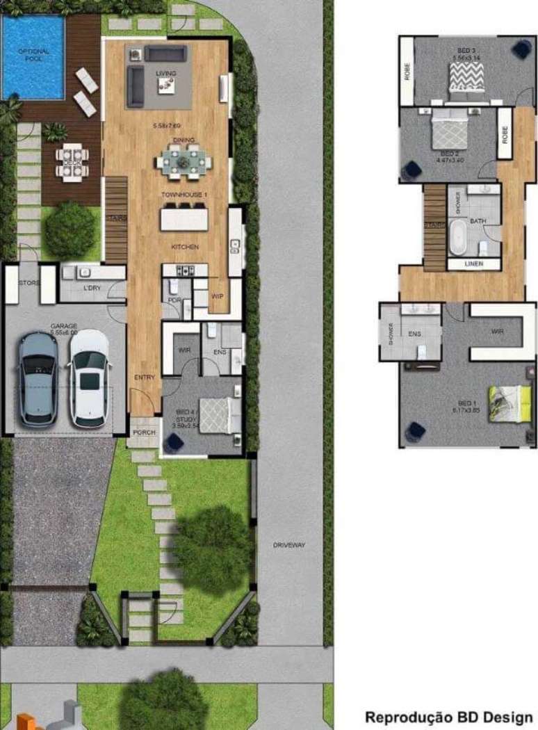 50. Planta sobrado com jardim completo &ndash; Via: Bd Degin