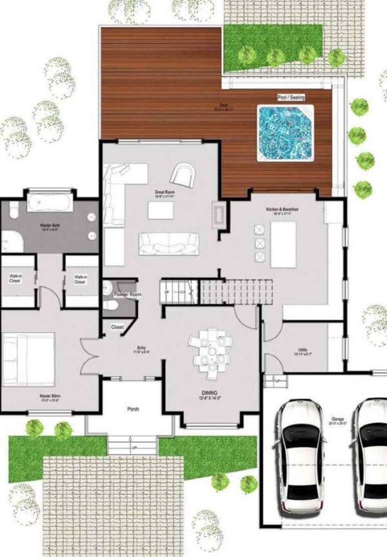 51. Planta de sobrado com jardim e garagem &ndash; Via: Pinterest