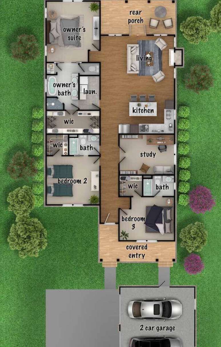 52. Planta de sobrado com jardim &ndash; Via: Pinterest