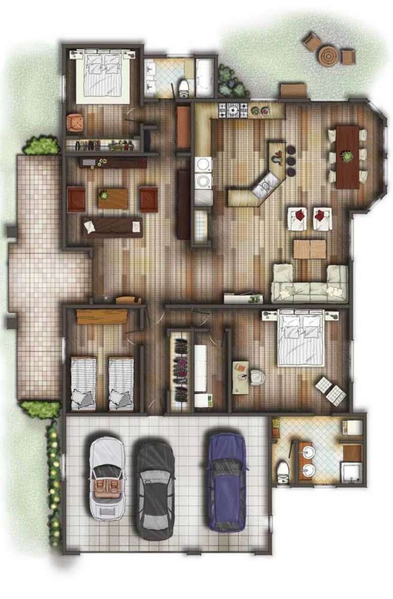 53. Planta de sobrado com m&oacute;veis planejados &ndash; Via: Pinterest