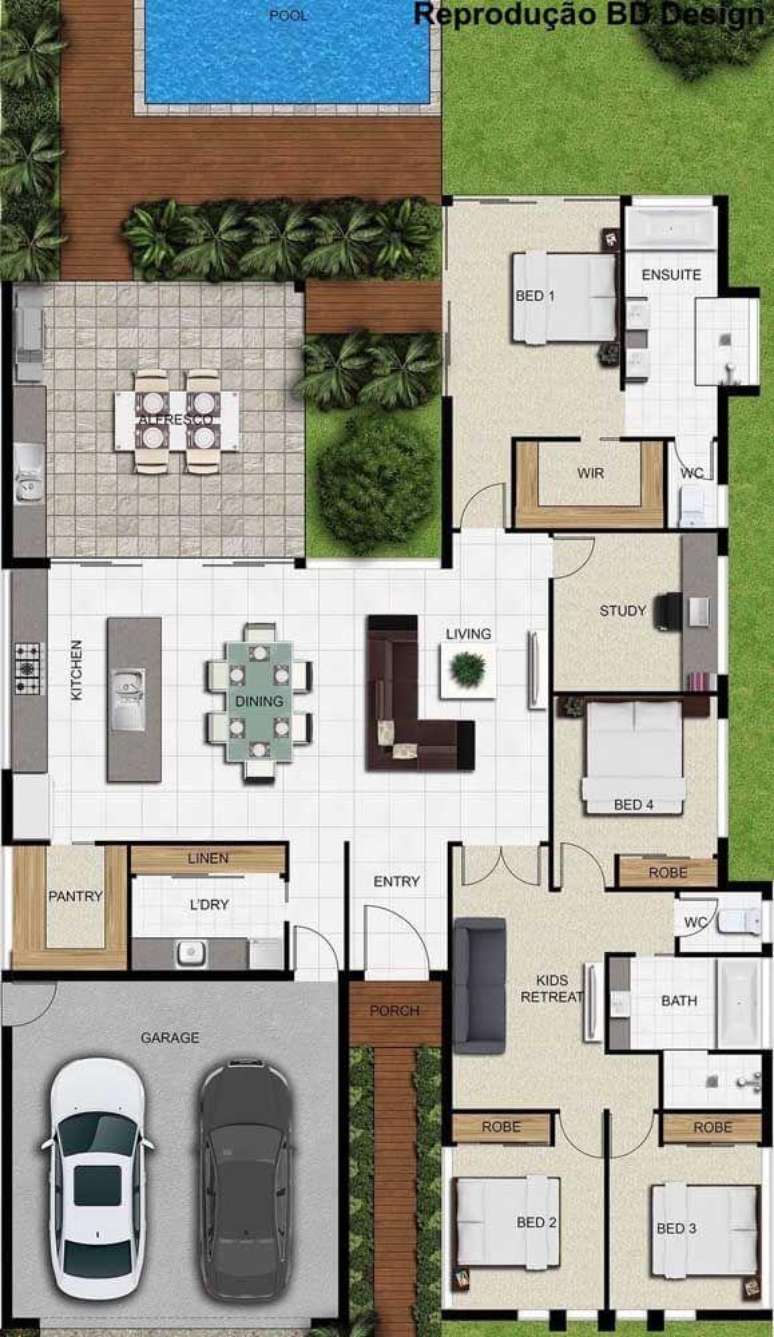 57. Planta de sobrado com piscina e varanda- Via: Pinterest