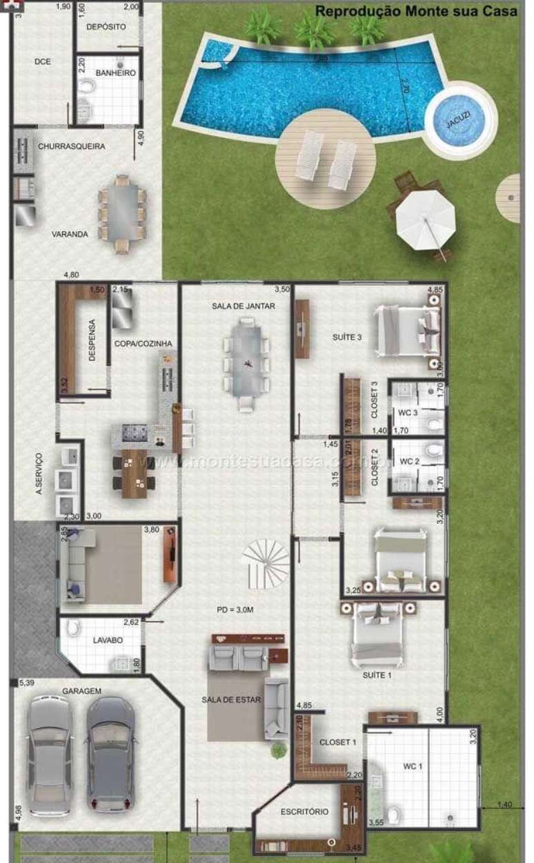 55. Planta de sobrados com piscina &ndash; Via: Pinterest