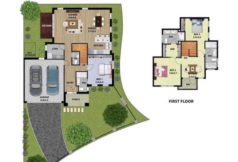 64. Planta de sobrado com garagem e jardim &ndash; Via: Pinterest