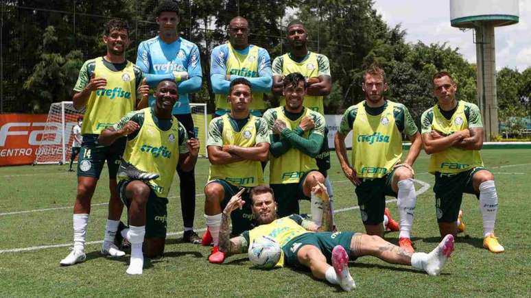 Os jogadores da SE Palmeiras, durante treinamento, na Academia de Futebol (Foto: Cesar Greco/Palmeiras)