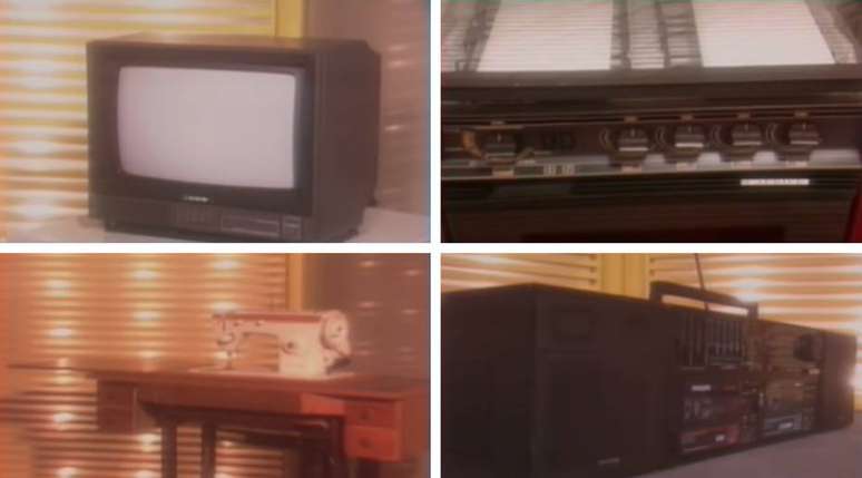Televisor a cores, videocassete, máquina de costura e aparelho de som: os modernos prêmios do 'Domingão do Faustão' de 1989.