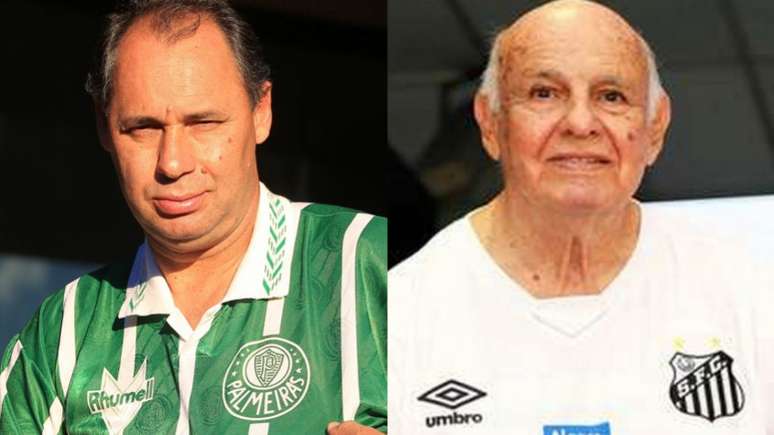 Evair foi campeão em 99, pelo Palmeiras, e Pepe foi bi em 62 e 63, pelo Santos (Divulgação Palmeiras e Santos)