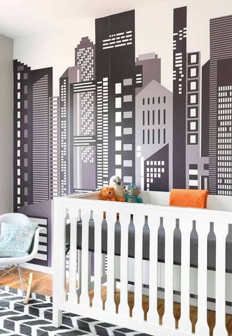 4. Decoração com papel de parede preto no quarto de bebê – Via: Ideias Decor