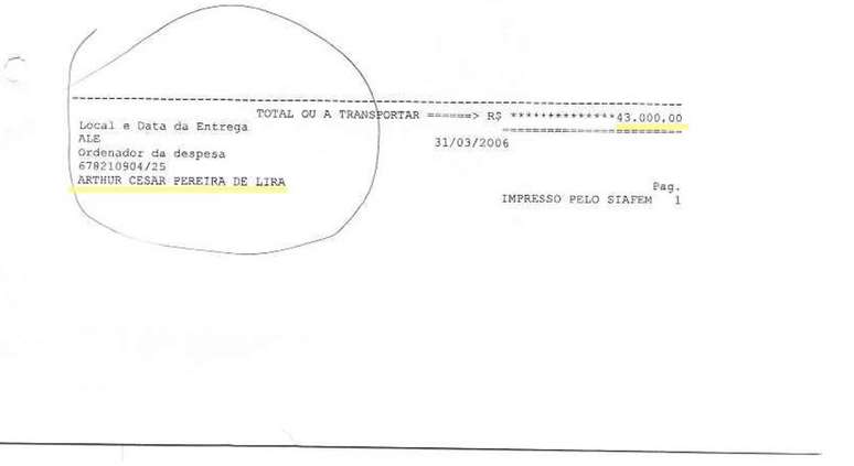 Nota de empenho mostra nome de Lira em autorização a compra de R$ 43 mil sem licitação