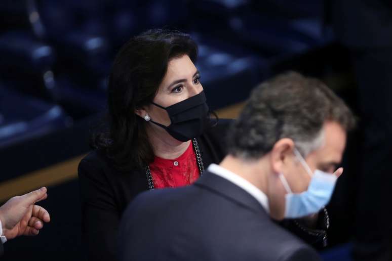 Senadores Rodrigo Pacheco e Simone Tebet disputam a presid&ecirc;ncia do Senado nesta segunda
01/02/2021
REUTERS/Adriano Machado