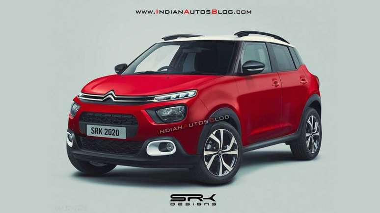 Projeção do que pode ser o novo SUV baseado no Citroën C3 feito por um site indiano.