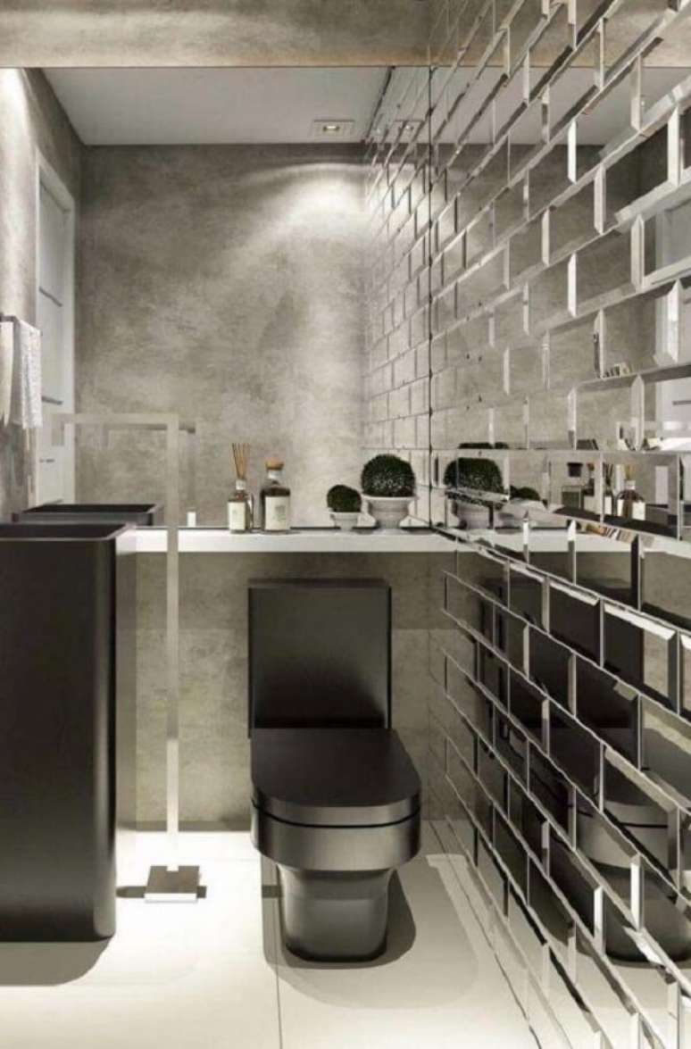 60. Revestimento de parede banheiro feito com tijolinhos espelhados. Fonte: Pinterest