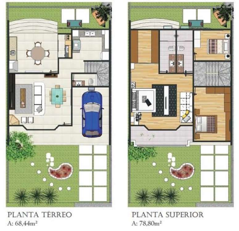 26- Planta de sobrado pequeno com vaga de garagem coberta. Foto: Pinterest