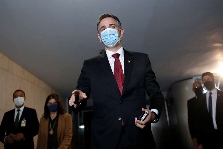 Presidente do Senado, Rodrigo Pacheco, durante entrevista coletiva no Congresso
02/02/2021 REUTERS/Adriano Machado
