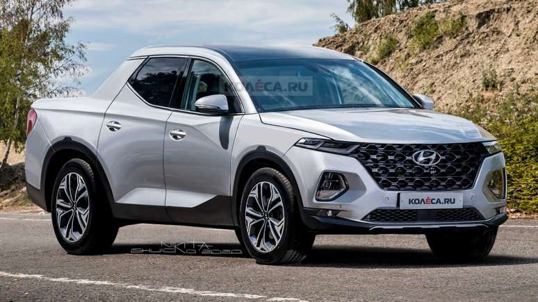 O site russo Kolesa fez uma projeção da Santa Cruz com a frente do novo Hyundai Tucson.