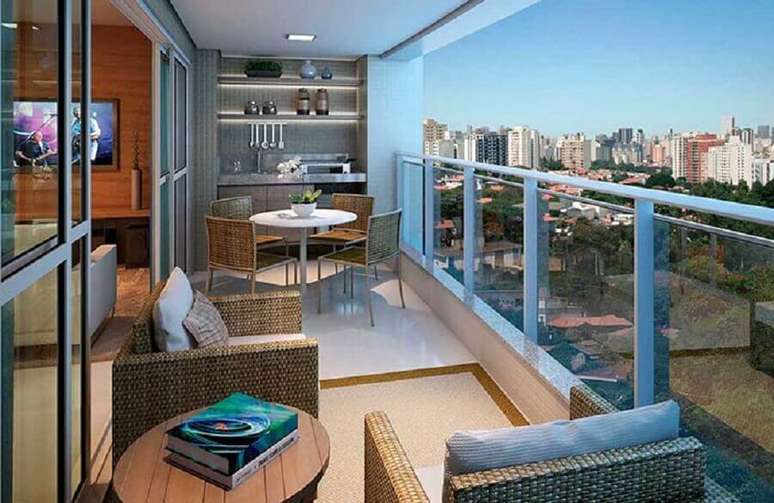 14. M&oacute;veis de vime para varanda de apartamento decorada &ndash; Foto: Pinterest