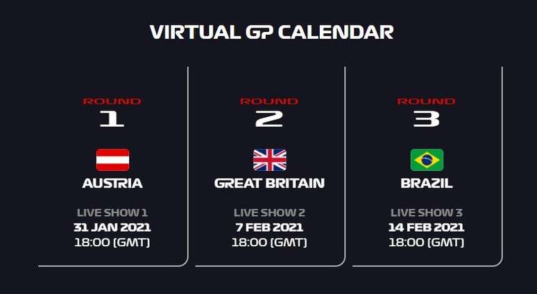 Calendário do Virtual GP.